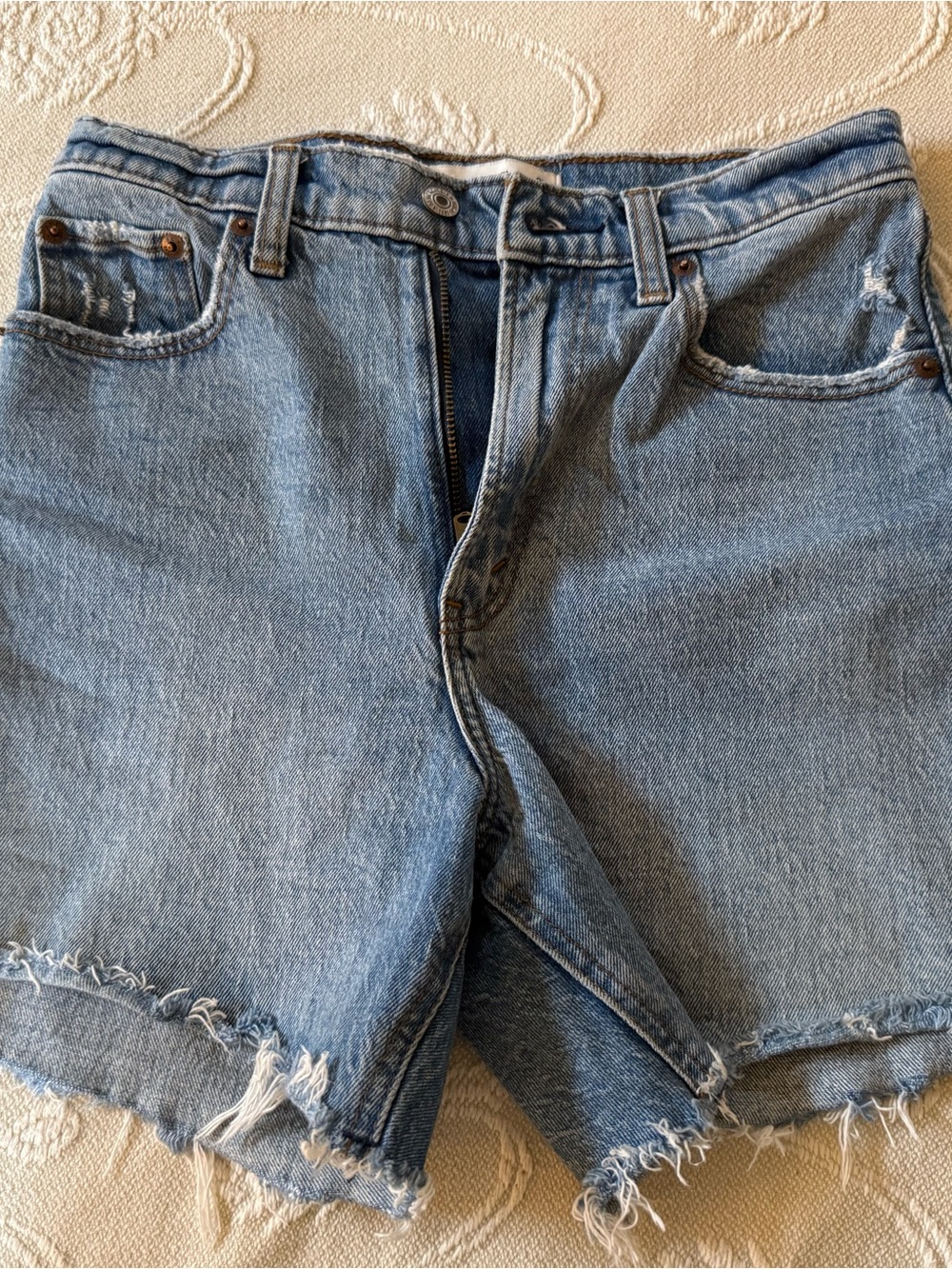 Abercrombie & Fitch Light Blue Distressed Denim Shorts
